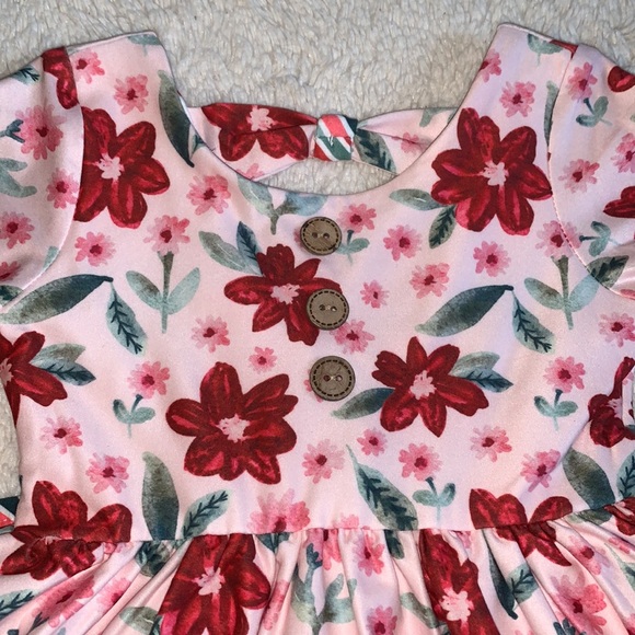 NWT Cheeky Plum Myra Dress 6-12M Poinsettia Parade Red & White Floral - Picture 4 of 12